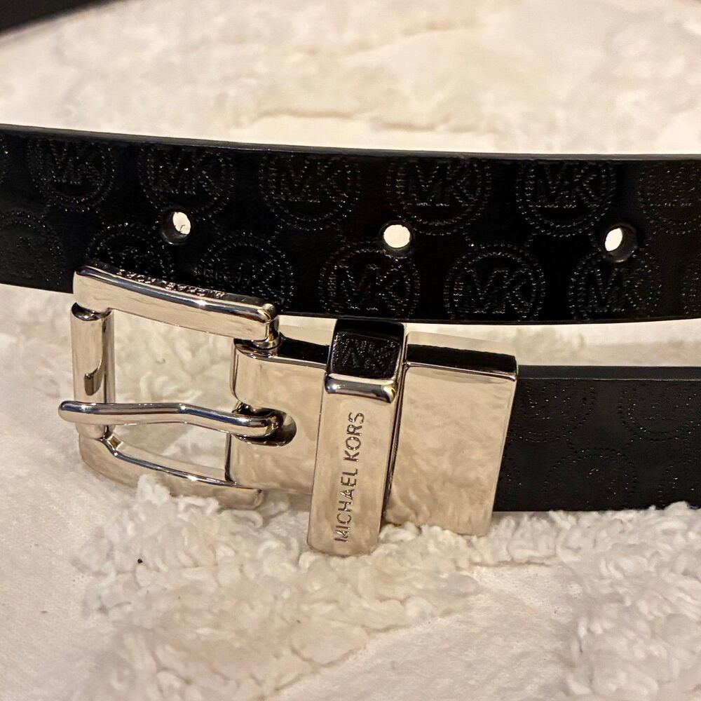 Michael Kors Black Monogram Logo Leather Belt Size S/M